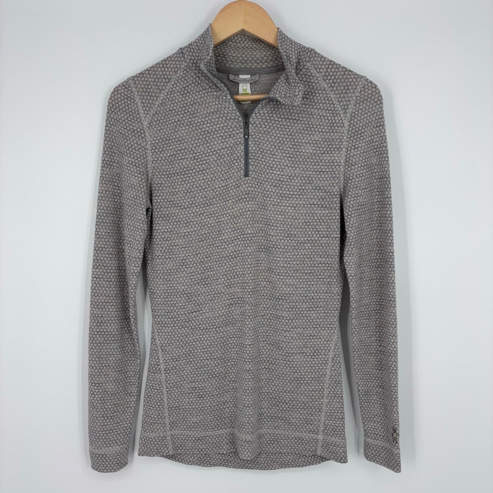 Smartwool 100% Merino Wool Honeycomb Knit 1/4 Zip Pullover Womens M Gray Top